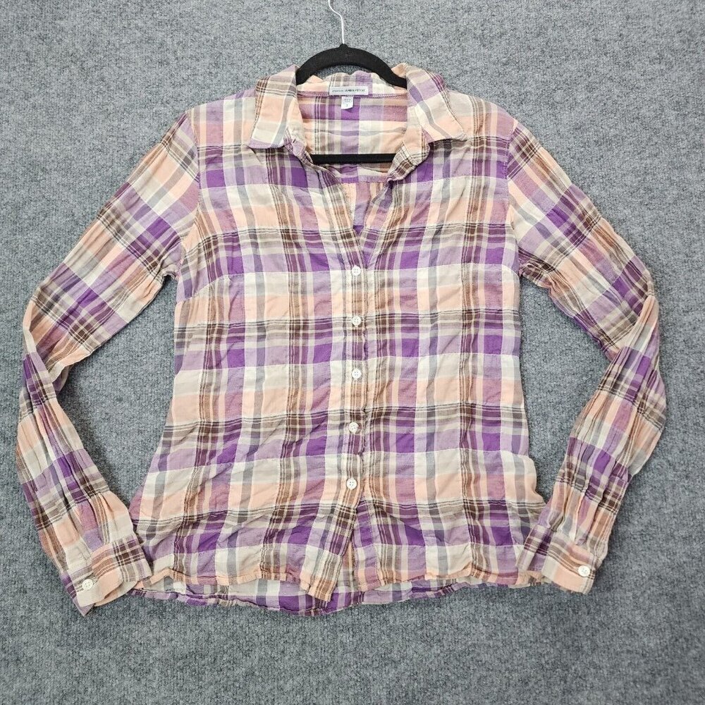 James Perse Sail Pastel Purple Plaid Linen Blend Button Down Shirt 2 Medium